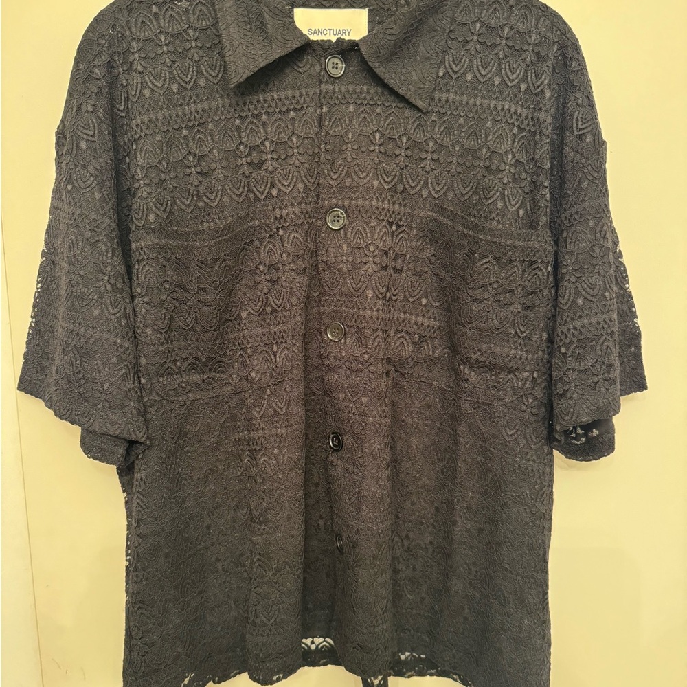 Santuary, Patterned Button Up, Black, Medium - image 3